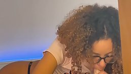 Young ebony babe sucks and rides big white cock
