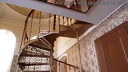 Skinny blonde babe Berlin gets anally fucked on stairs