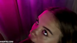 Beautiful brunette girl loves to suck big cock