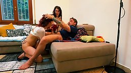 Two horny MILFs share one lucky dick