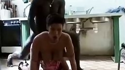 Big tits brunette housewife gets fot BBC fuck in the kitchen