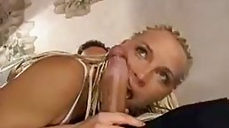 Sexy blonde girl fucks her boyfriend on eyes of horny MILF