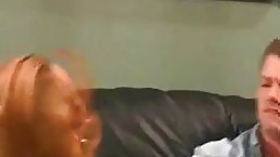 Big boobed redhead MILF gets hot fuck on couch