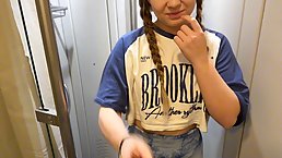 Small tits brunette babe gets fucked in the toilet