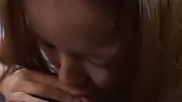 Asian babe masturbating then sucking dick POV