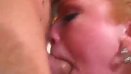 Redhead girl Madison Young gets her face fucked and jizzed