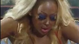 Busty blonde black MILF American Gladiator gets fucked with cum in her mouth