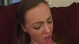 Small tits brunette teen gets anally fucked with cum in her mouth