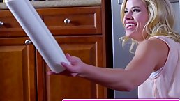 Blonde MILF teaches teen how to suck dick