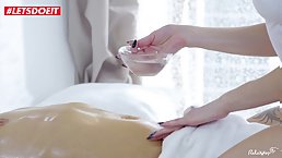 Horny brunette massage girl gets fucked hard by her client