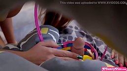 Horny stepbro tricked his teen stepsister and her sexy BFF into 3-way fuck