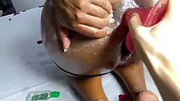 Amateur big booty black MILF CandyaXXX dildoing her ass