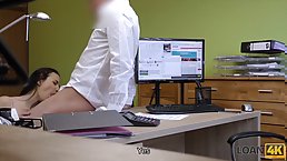 Young brunette babe Kristy gets anally fucked in an office