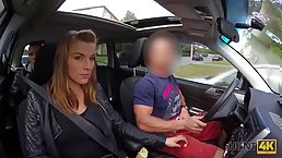 Busty babe with nice ass gets fucked near the car