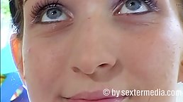 Tiny tits brunette babe Denise shows her pussy and more