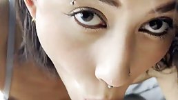 Pretty brunette girl sucks dick and gets cum in her mouth