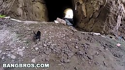 Brunette bimbo Aletta Ocean gets anally fucked in cave