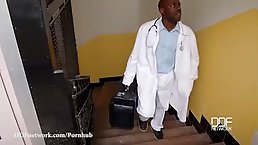 Horny blonde MILF in stockings gets her pussy penetrated by doctor's BBC