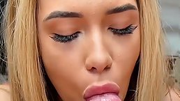 18 y.o. beautiful blonde gets fucked POV with cum blast on her face