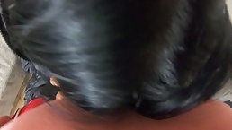 Dark haired brunette MILF sucks dicks and gets pee on her new downjackets