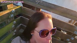 Amateur brunette walking with cum on her face