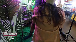 Horny Latina delivery girl gives nice POV blowjob
