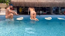 Amateur couple fucks in the pool