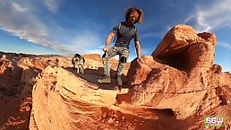 Blonde MILF with nice boobs gets fucked in the Valley of Fire