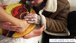 Sexy tattooed brunette MILF gets fucked after some footjob