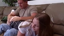 Small tits brunette babe gets fucked by her stepdad