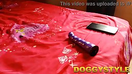 Amateur ebony girl dildoing her hairy twat