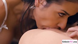 Petite lesbian brunette girl prefers busty blonde MILF