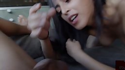 Beautiful Latina teen Sophia Leone blowjobs and gets cum on her face