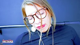 Small tits blonde babe Raelyn rubs her wet pussy and gets deeply banged