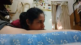 Amateur Latina MILF gets her mouth fucked with oral creampie