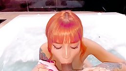 Sexy redhead tattooed babe gets fucked in the bathtub