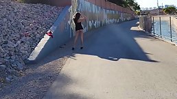 Horny brunette girl Nicole Niagara is walking naked outdoors