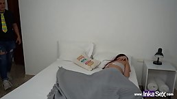 Young brunette girl with small tits gets fucked on the bed