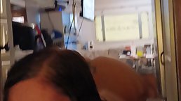Young brunette girl sucks big cock POV