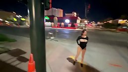 Nicole Niagara's risky squirt in front of cars
