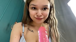 Naughty teen with big titties tries to seduce, role play and dirty talks on cam