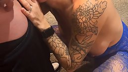 Amateur tattooed blonde MILF blowjobs and gets cum in her mouth