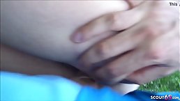 18 y.o. pretty brunette girl gets fucked outdoor with CIM