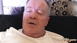 Two pretty teens share old man's cock