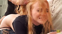 Round ass blonde babe agrees to pay with her pussy for a big TV