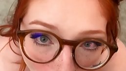 Pretty redhead babe with glasses NaomiAtNight sucks big black cock POV