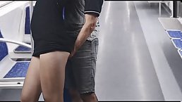 Skinny redhead girl handjobs and blowjobs big cock on public transport