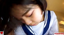 Japanese teen in school uniform gets pounded POV