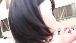 Tiny tits Japanese girl gets her hairy pussy fucked and creampied outdoor