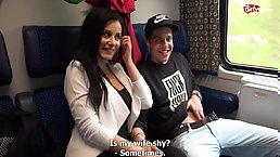 Hot POV foursome fuck in a public train